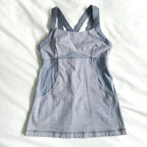 Lululemon Chaturanga Tank Top Women Blue Heathered Fossil Racerback Built-In Bra